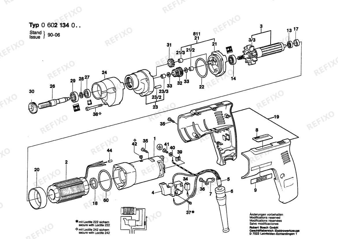 Деталировка Bosch Дрель HF-BOHRMASCHIN (0 602 134 004) — схема запчастей в разборе