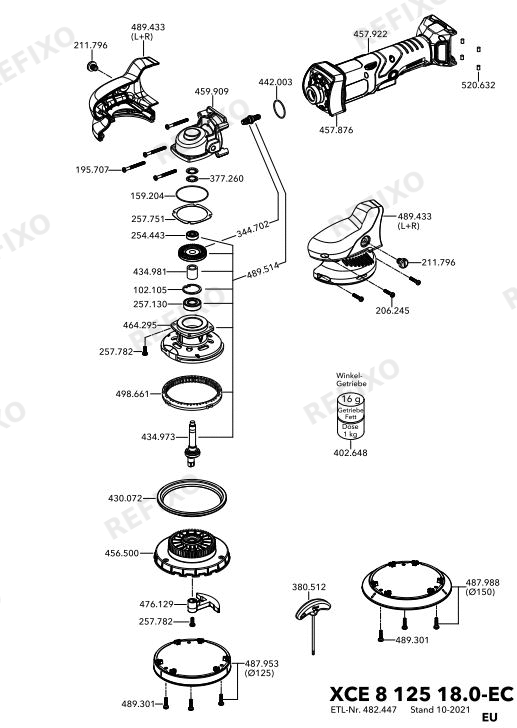 Деталировка Flex XCE 8 125 18.0-EC5.0 набор — схема запчастей в разборе