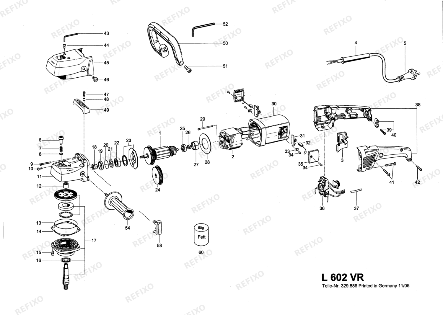 Деталировка Flex L 602 VR набор - Polierer с variabler Drehzahl и 329819 — схема запчастей в разборе