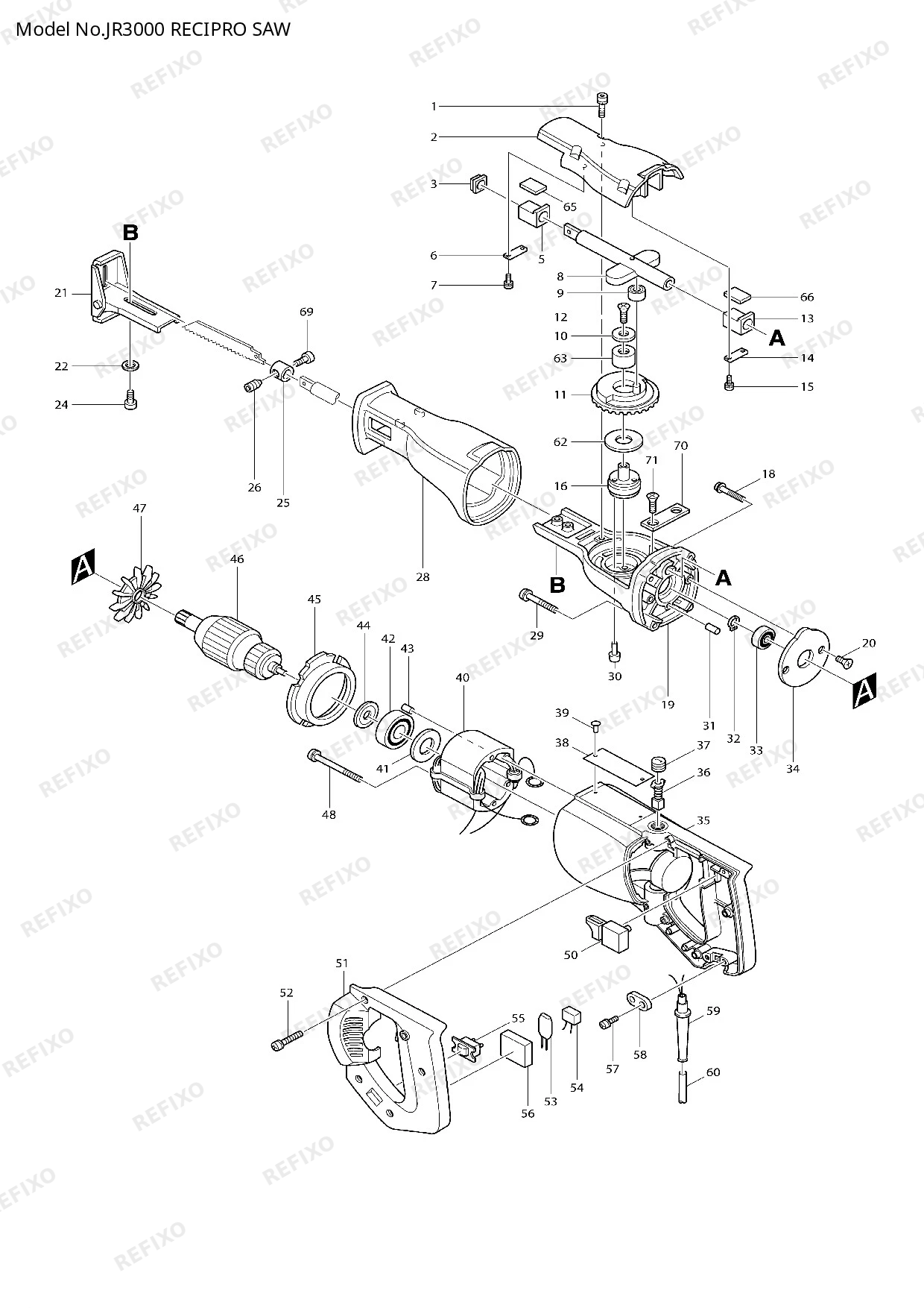 Деталировка MAKITA JR3000 — схема запчастей в разборе