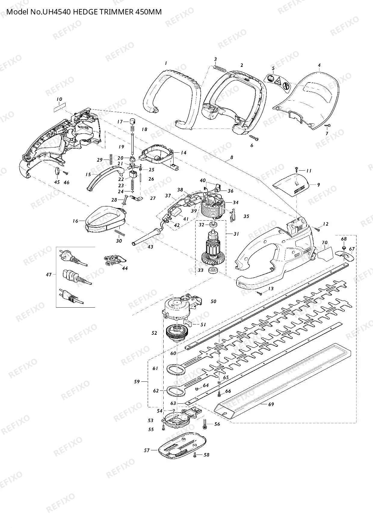Деталировка MAKITA UH4540 — схема запчастей в разборе