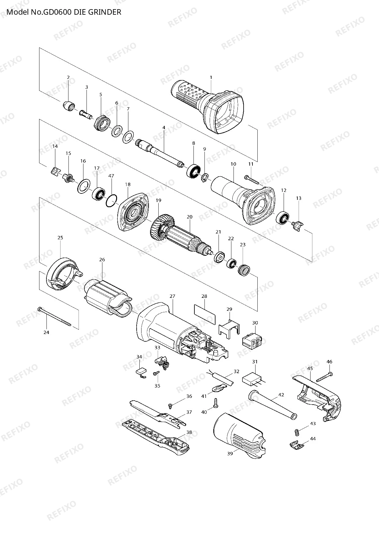 Деталировка MAKITA GD0600 — схема запчастей в разборе