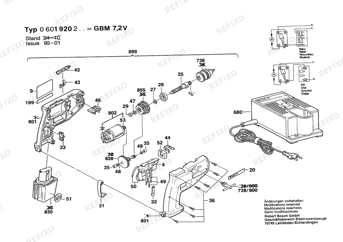 Деталировка Bosch Gw- аккумуляторный - дрель GBM 7,2 V | 7.2 V | 025 - AMS (0 601 920 234) — схема запчастей в разборе