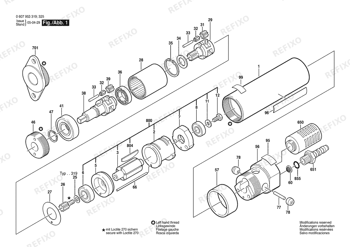 Деталировка Bosch Einbaumotor 180W motor (0 607 953 319) — схема запчастей в разборе