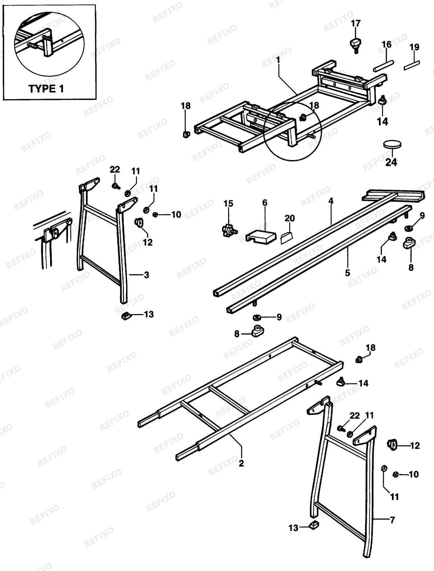 Деталировка DeWalt DE7047-XJ TYPE 1 AUSZIEHTISCH DE7047-XJ DE7047 — схема запчастей в разборе