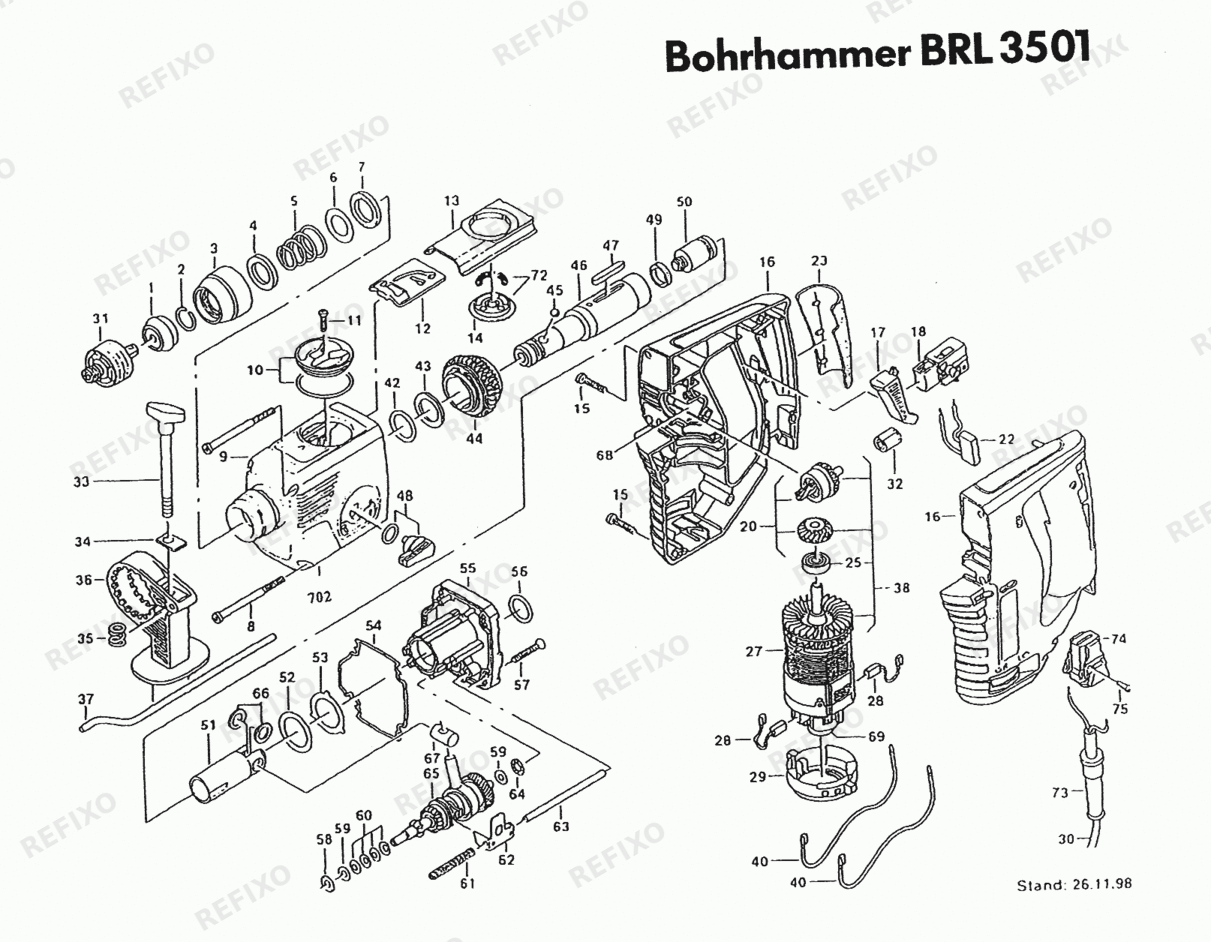 Деталировка Flex BRL 3501 230CEE - перфоратор 271926 — схема запчастей в разборе