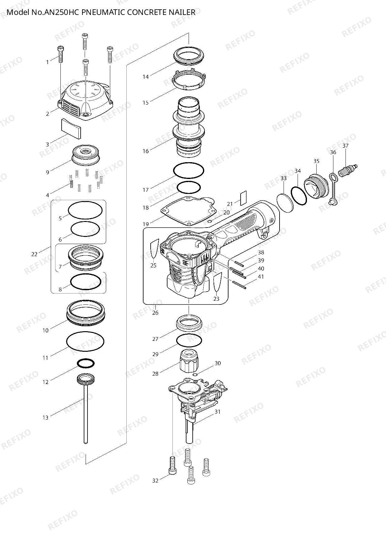 Деталировка MAKITA AN250HC — схема запчастей в разборе