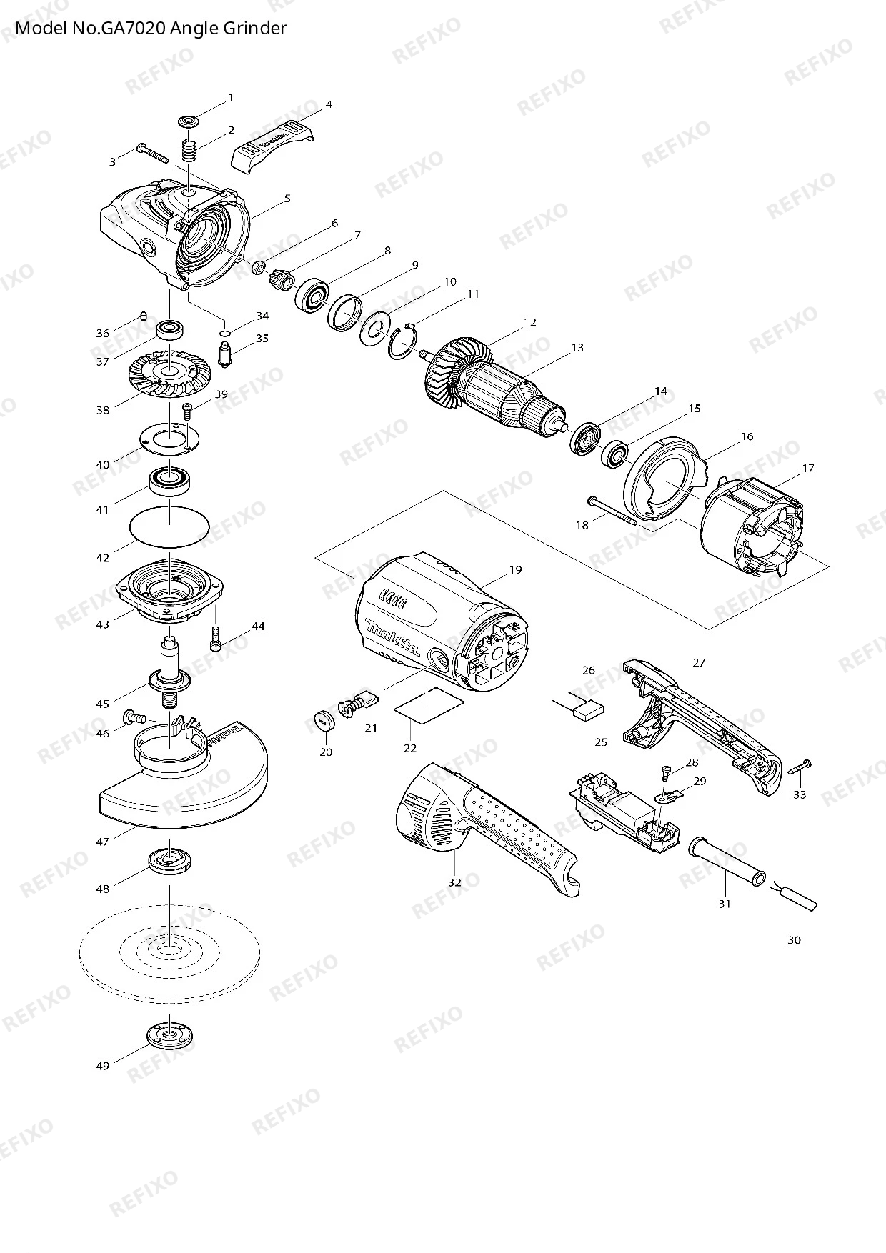 Деталировка MAKITA GA7020 — схема запчастей в разборе