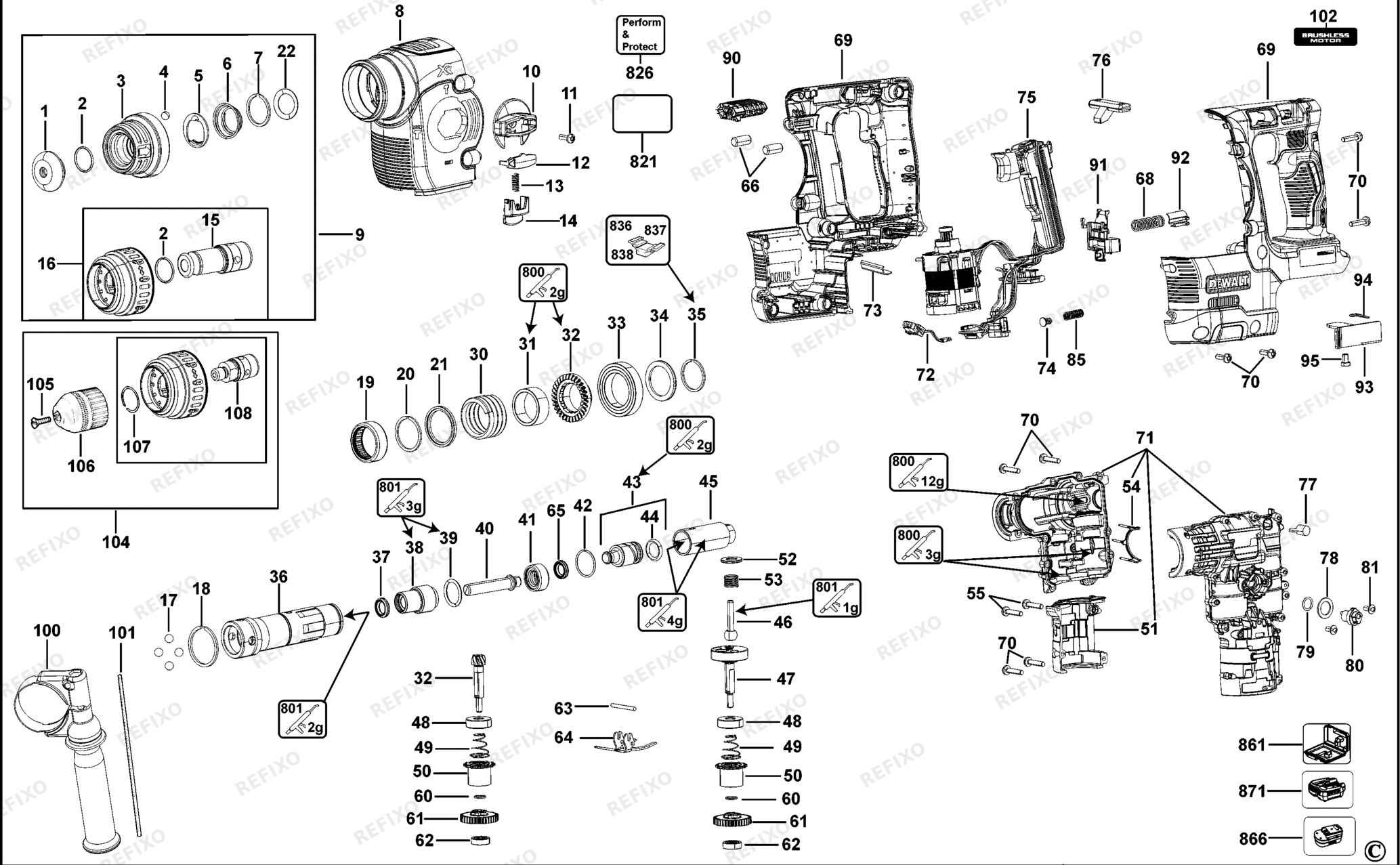 Деталировка DeWalt DCH274-QW TYPE 1 DREHHAMMER DCH274-QW DCH274 — схема запчастей в разборе