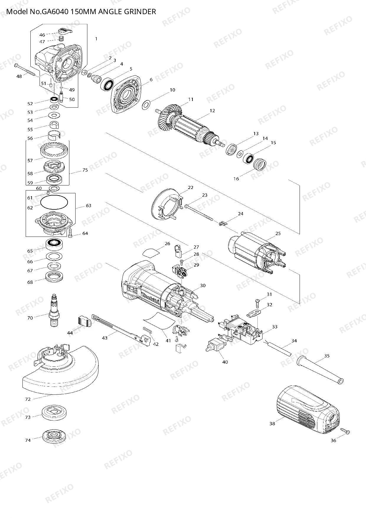 Деталировка MAKITA GA6040 — схема запчастей в разборе