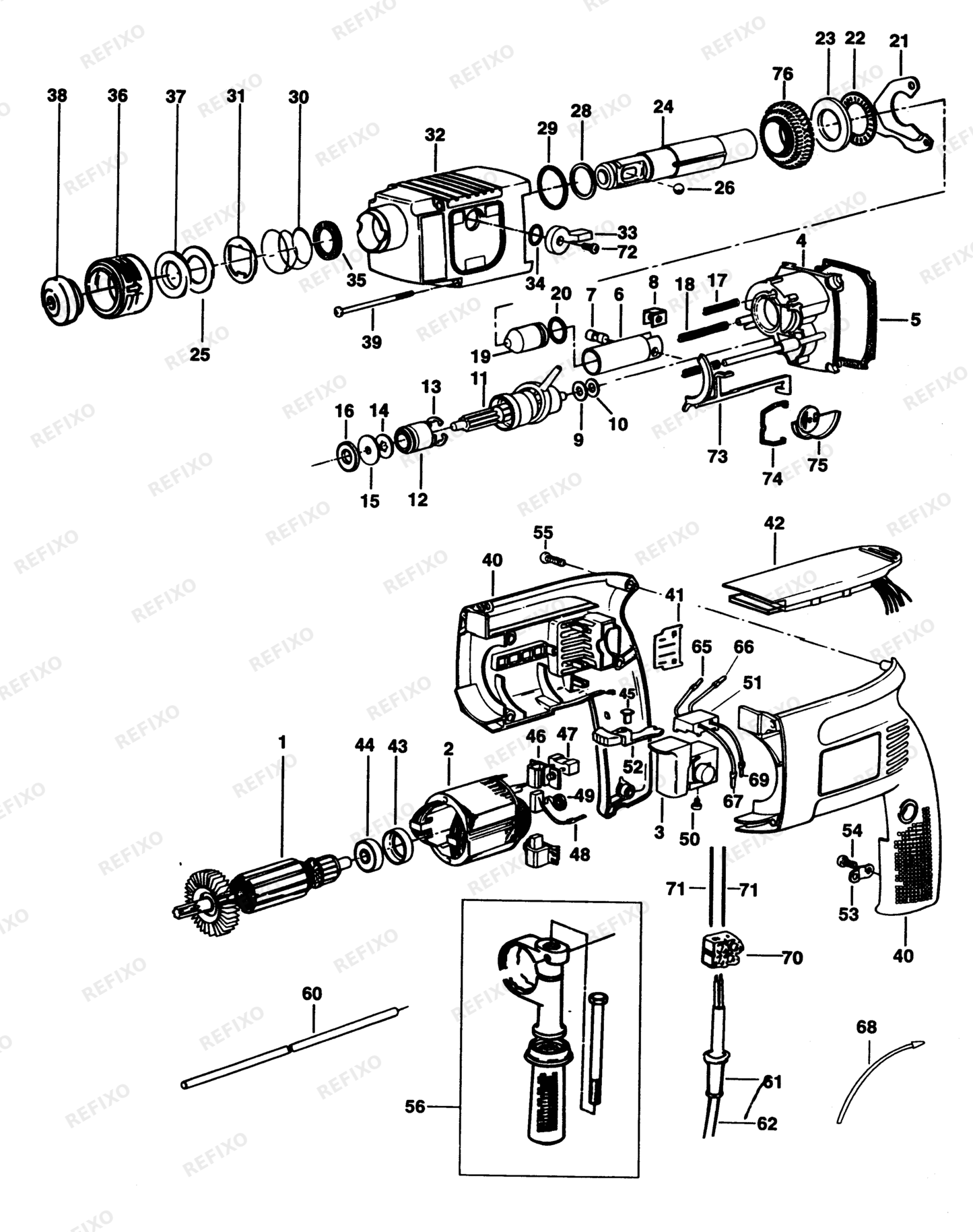Деталировка DeWalt DW514K44-XJ TYPE 1 DREHHAMMER DW514K44-XJ DW514K44 — схема запчастей в разборе