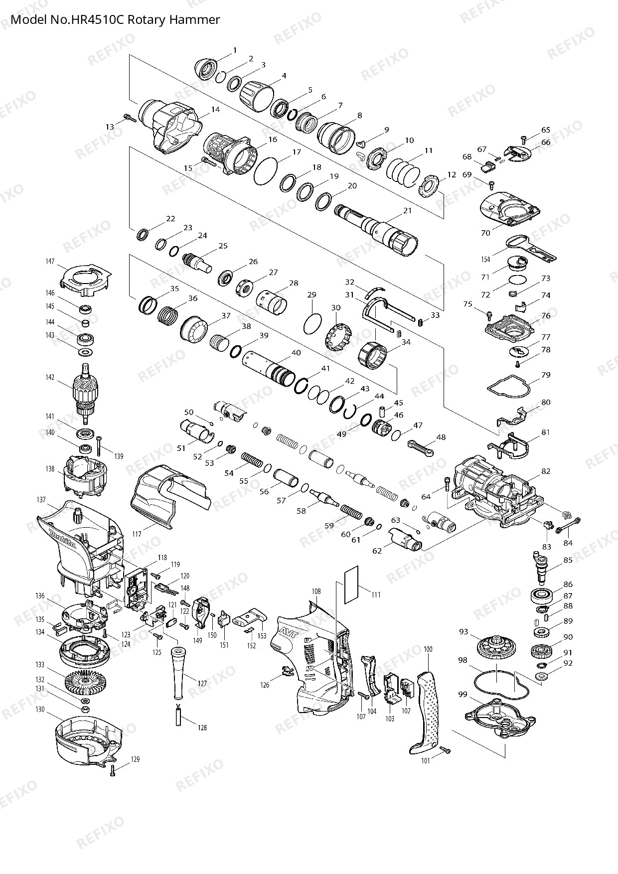 Деталировка MAKITA HR4510C — схема запчастей в разборе