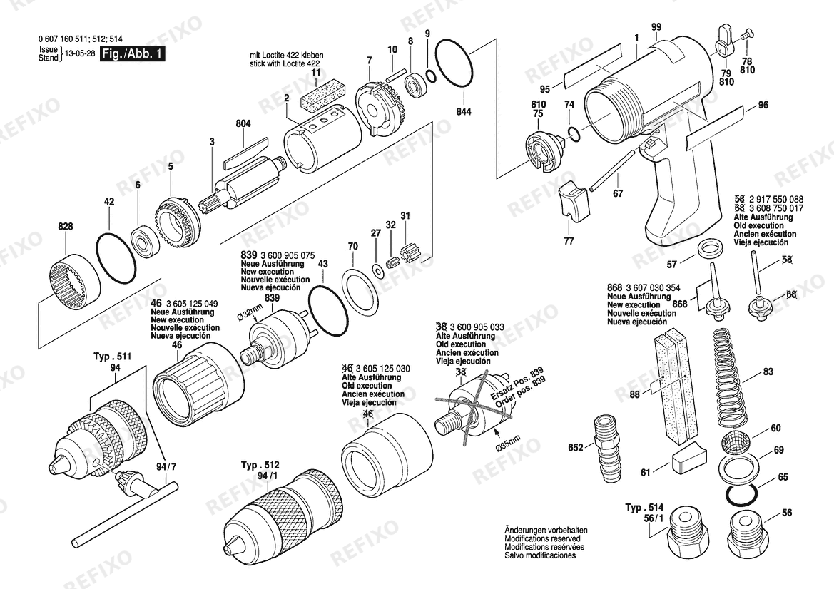 Деталировка Bosch Pw- дрель -Ind 320W drill (0 607 160 514) — схема запчастей в разборе