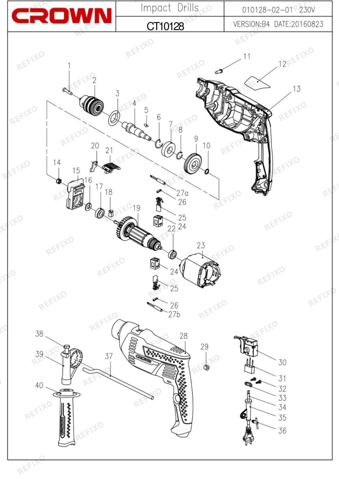 Деталировка CROWN CT10128 (с_н 19...) — схема запчастей в разборе