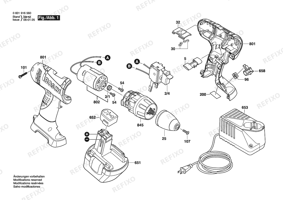 Деталировка Bosch Аккумуляторный -Mittelgriffschrauber 32612 | 12 V | 061 - US (0 601 916 560) — схема запчастей в разборе