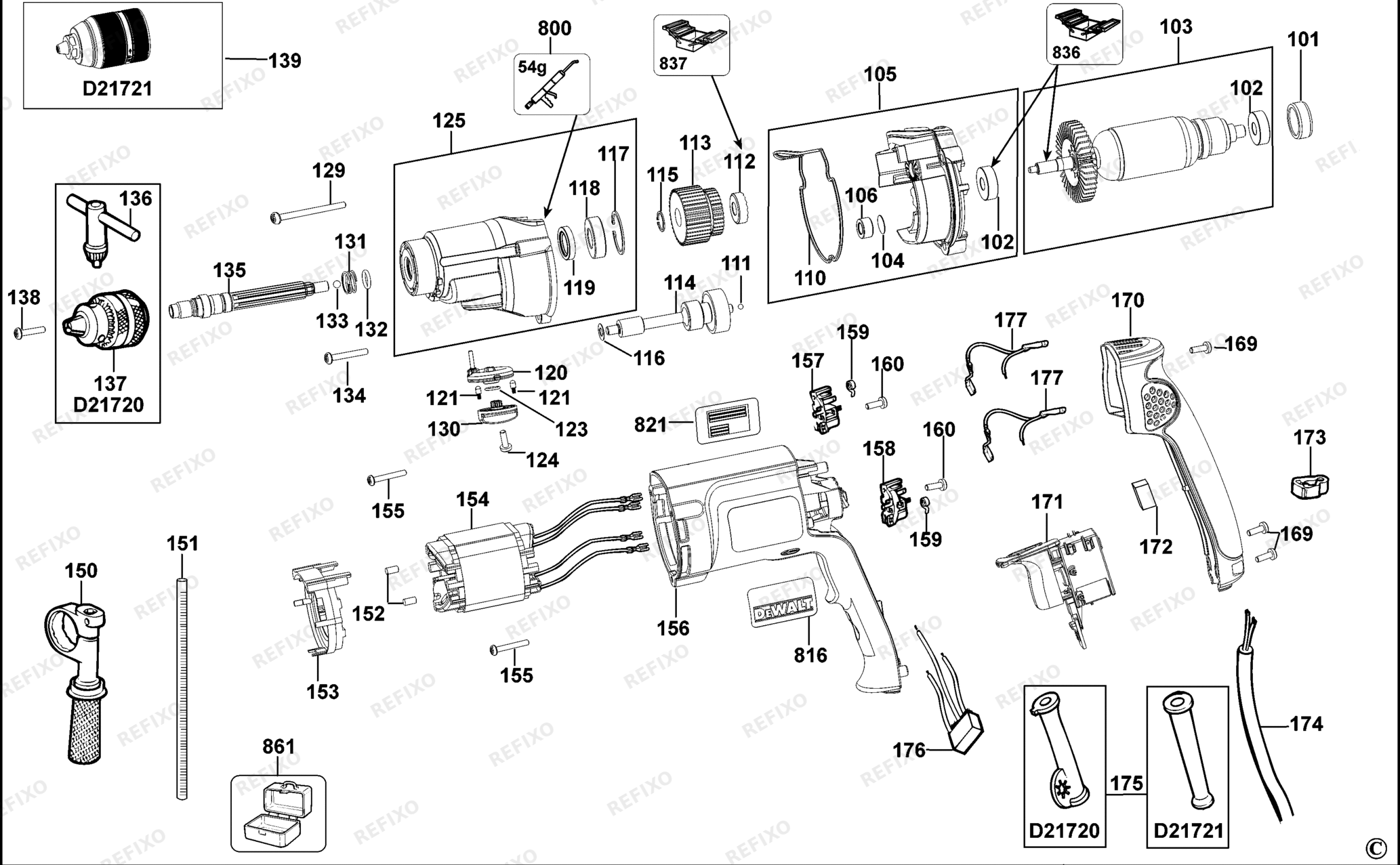 Деталировка DeWalt D21720K-QS TYPE 10 BOHRER D21720K-QS D21720K — схема запчастей в разборе