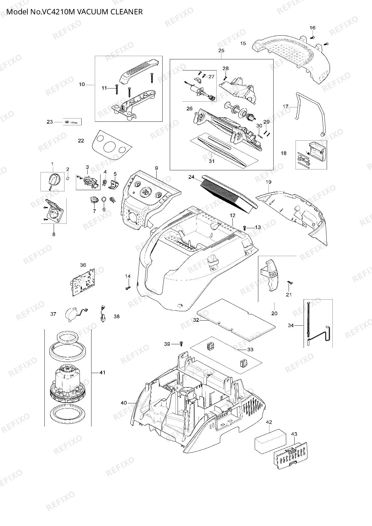 Деталировка MAKITA VC4210M — схема запчастей в разборе