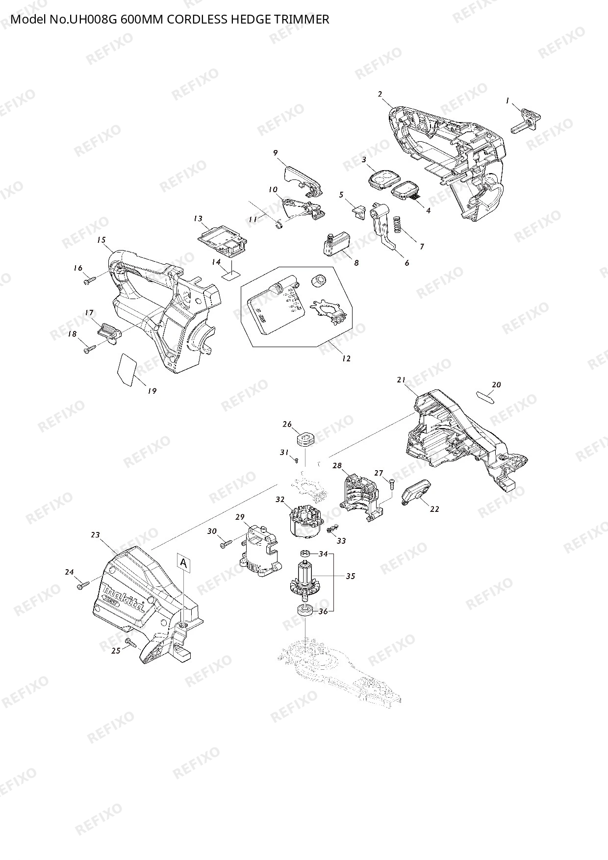 Деталировка MAKITA UH008G — схема запчастей в разборе