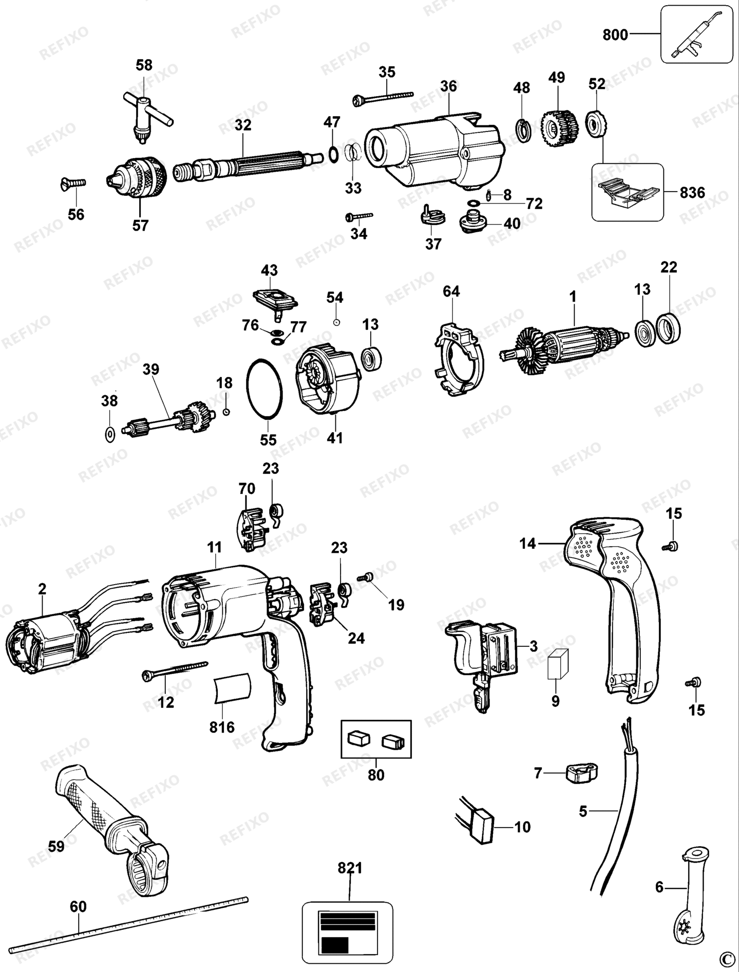 Деталировка DeWalt DW501-XJ TYPE 4 перфоратор DW501-XJ DW501 — схема запчастей в разборе