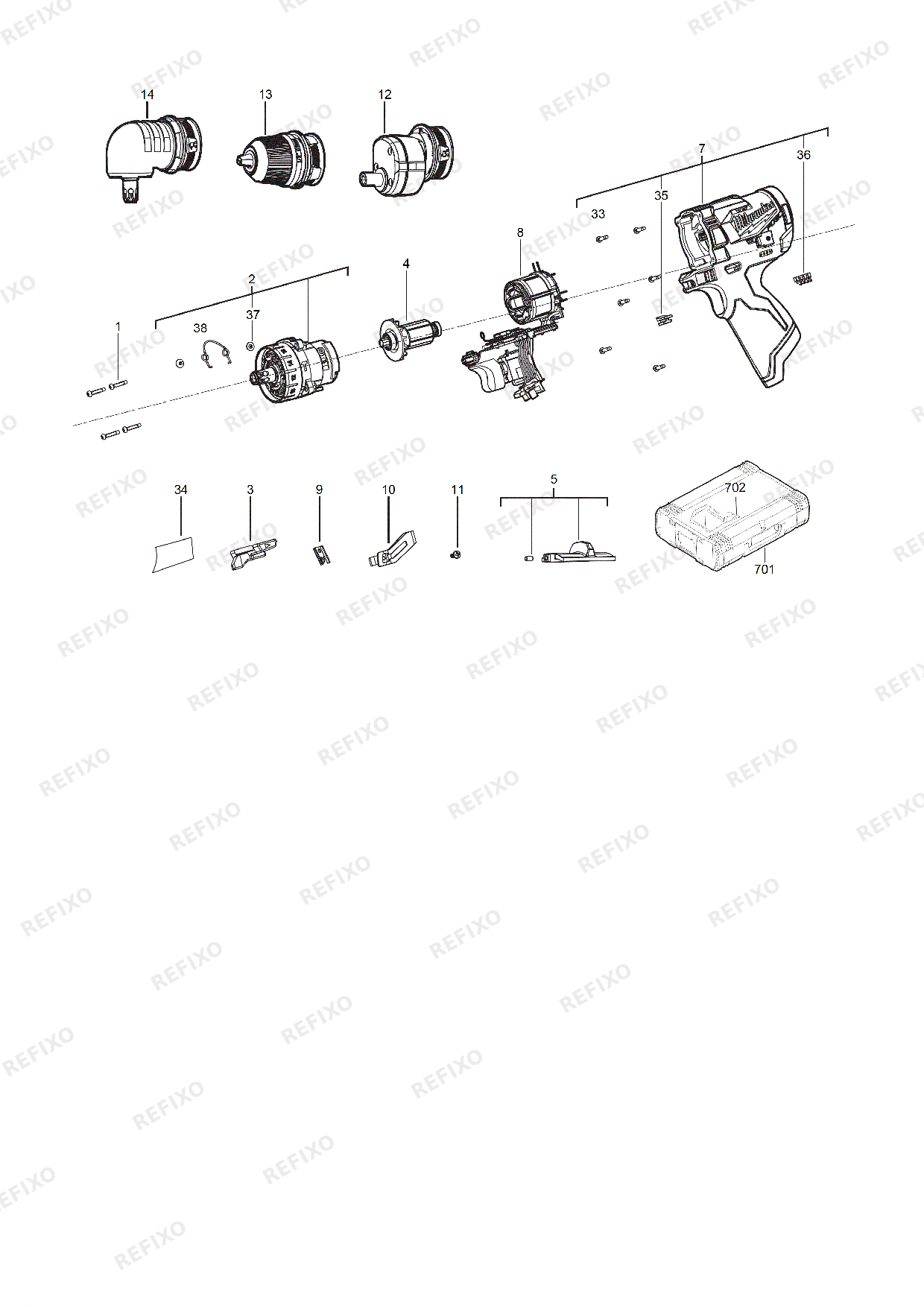 Деталировка MILWAUKEE M12FPDX 0 4933464135 4000467325 — схема запчастей в разборе