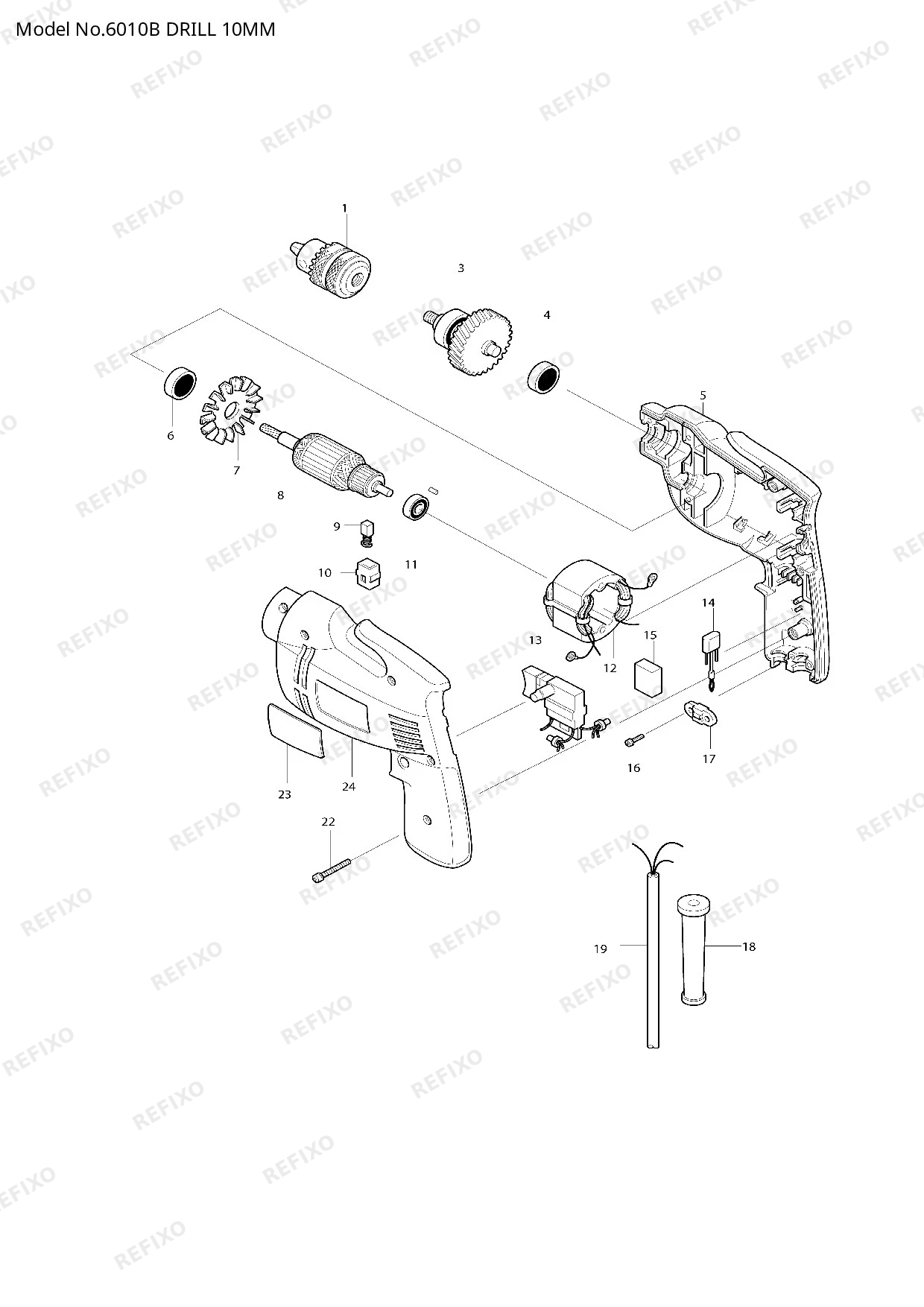 Деталировка MAKITA 6010B — схема запчастей в разборе