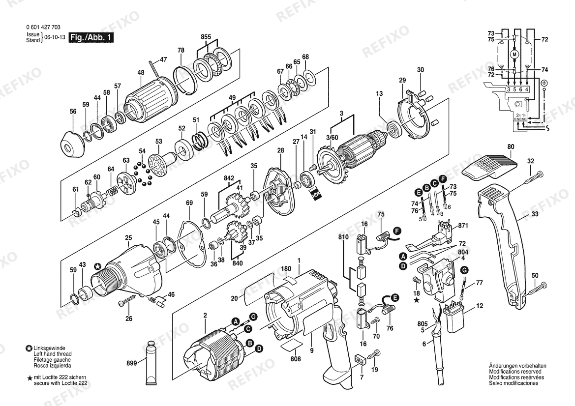 Деталировка Bosch Шуруповёрт GSR 8-16 KE | 240 V | 036 - GB (0 601 427 742) — схема запчастей в разборе