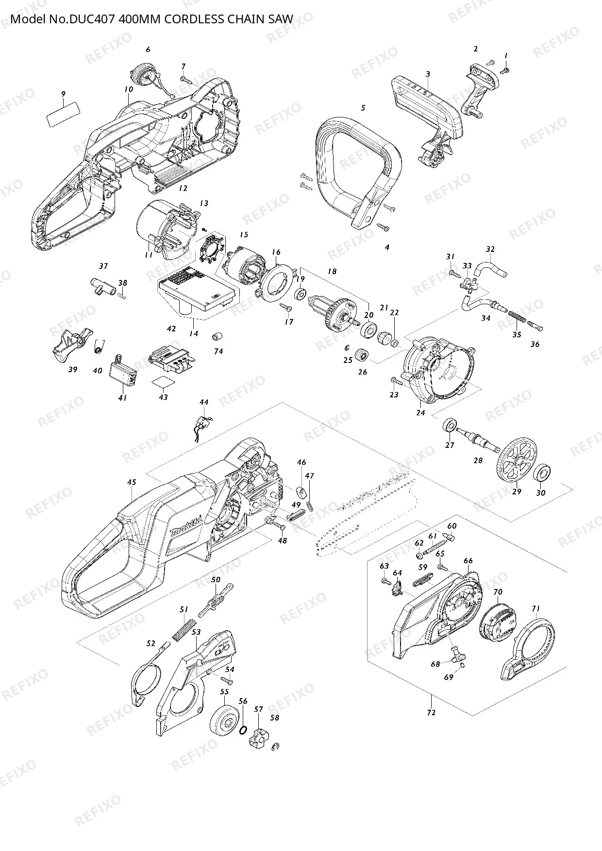 Деталировка MAKITA DUC407 — схема запчастей в разборе