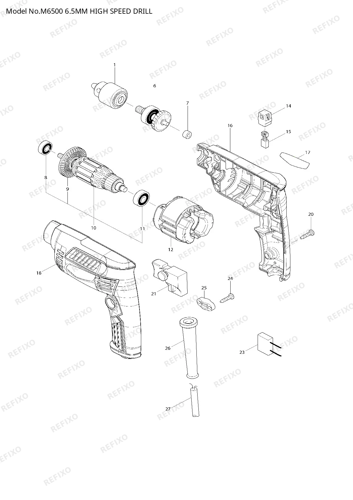 Деталировка MAKITA M6500 — схема запчастей в разборе