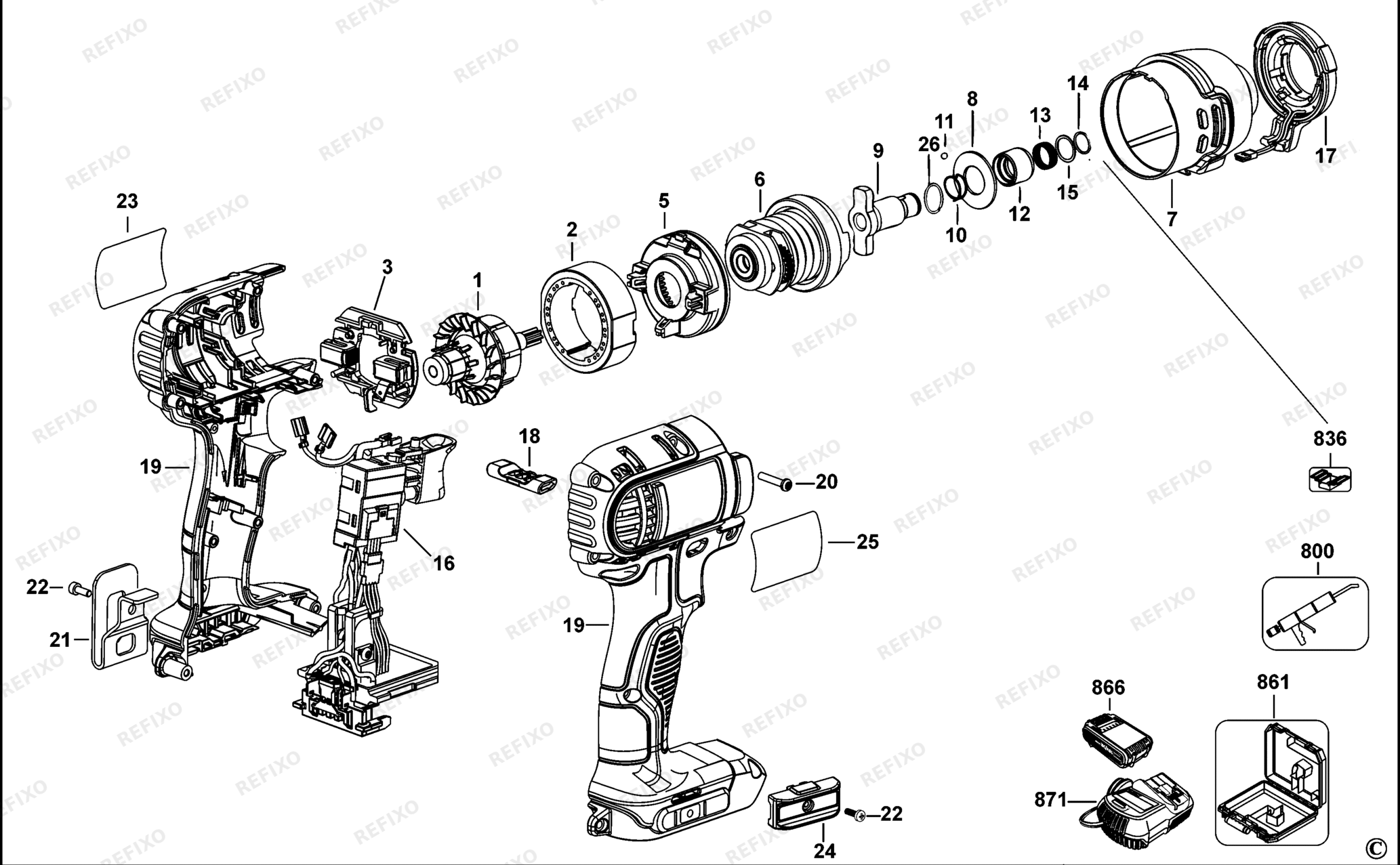 Деталировка DeWalt DCF885D2-QW TYPE 10 SCHLAGSCHRAUBER DCF885D2-QW DCF885D2 — схема запчастей в разборе