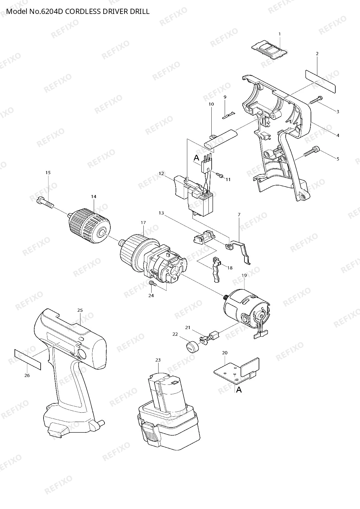 Деталировка MAKITA 6204D — схема запчастей в разборе