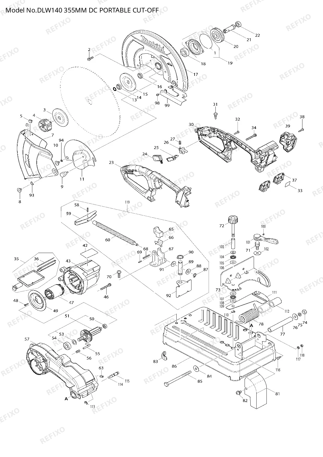 Деталировка MAKITA DLW140 — схема запчастей в разборе