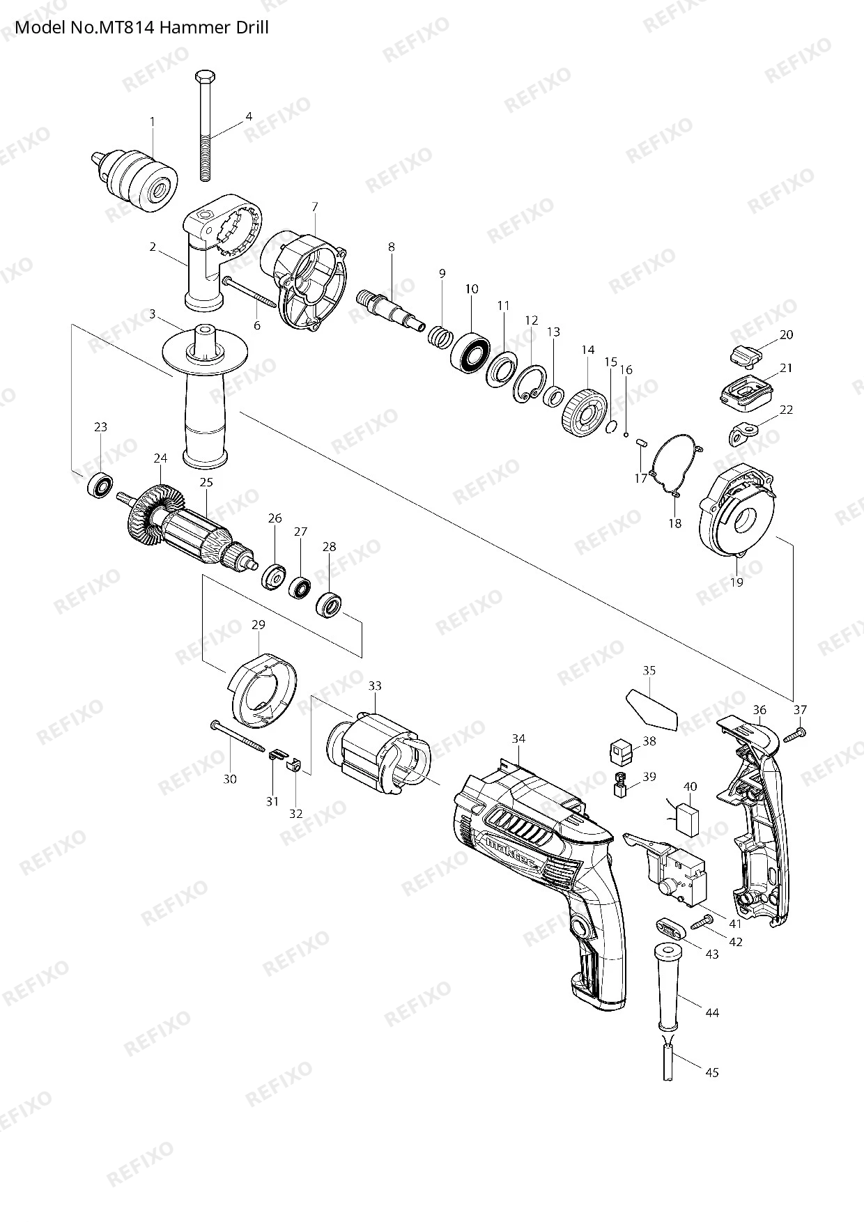 Деталировка MAKITA MT814 — схема запчастей в разборе