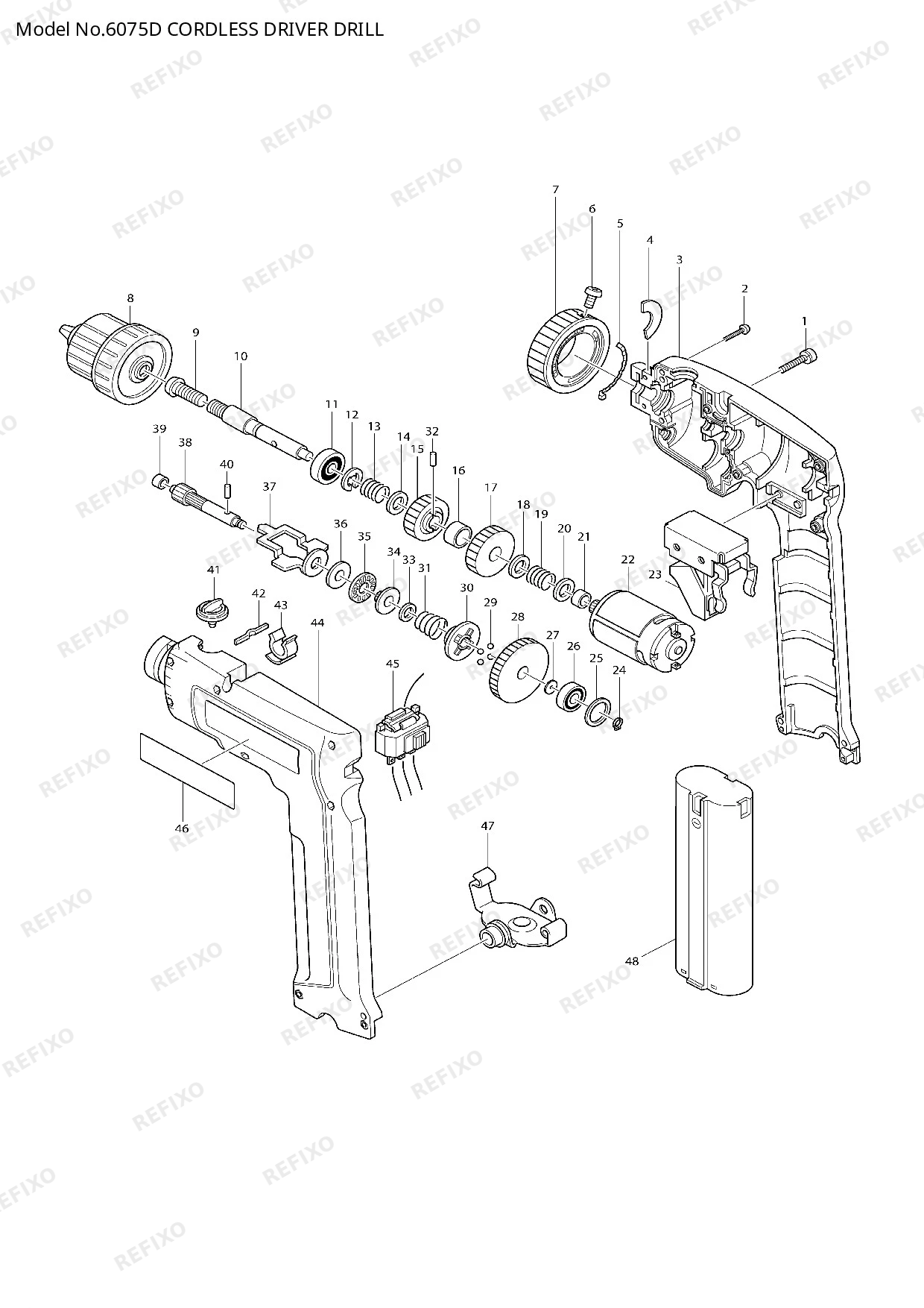 Деталировка MAKITA 6075D — схема запчастей в разборе