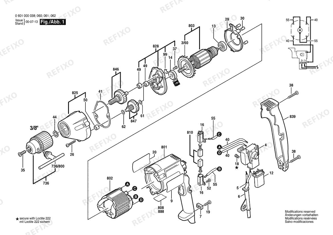 Деталировка Bosch Eingang- дрель GBM 6 X | 230 V | 018 - HK (0 601 000 061) — схема запчастей в разборе