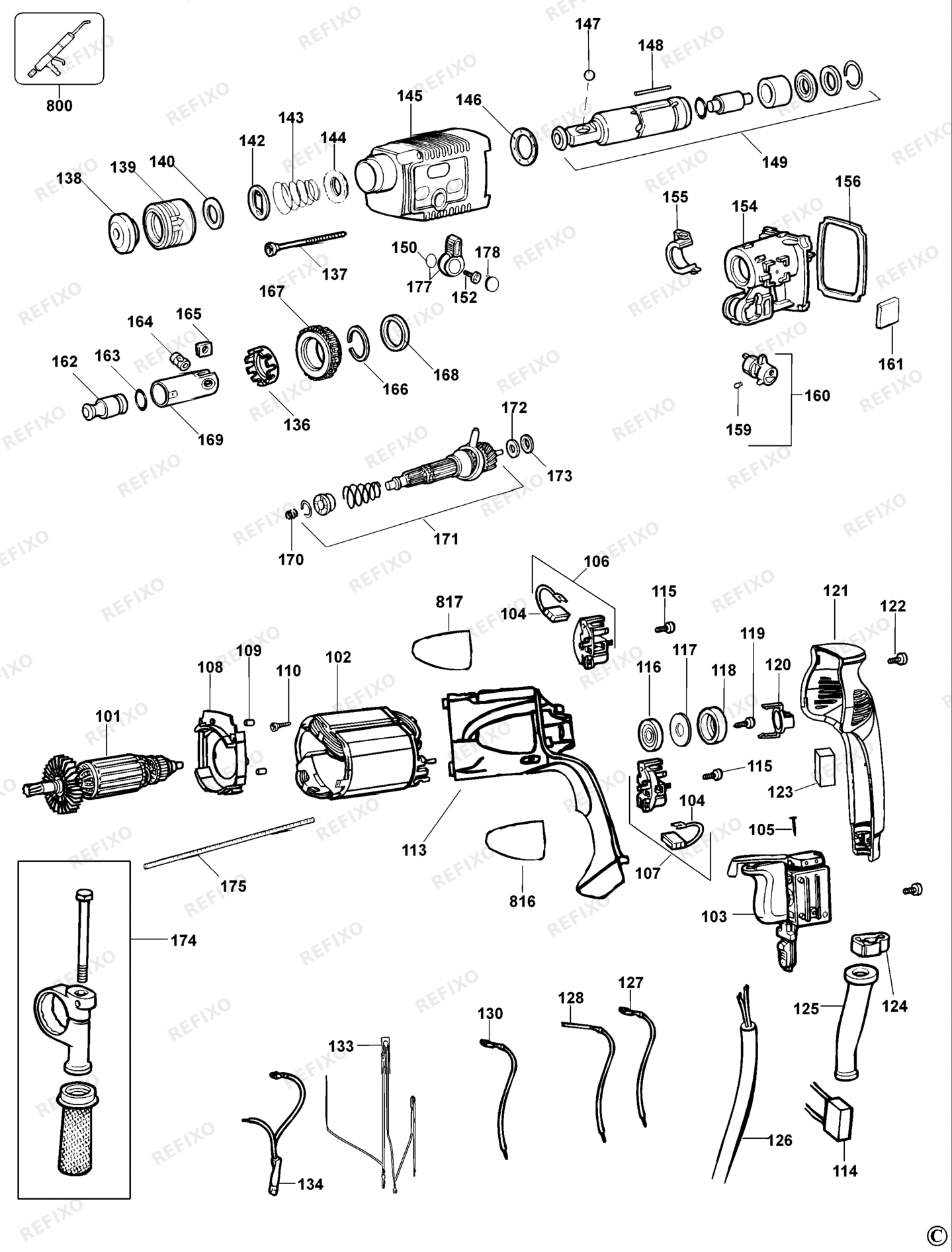 Деталировка DeWalt D25002K-LX TYPE 1 DREHHAMMER D25002K-LX D25002K — схема запчастей в разборе