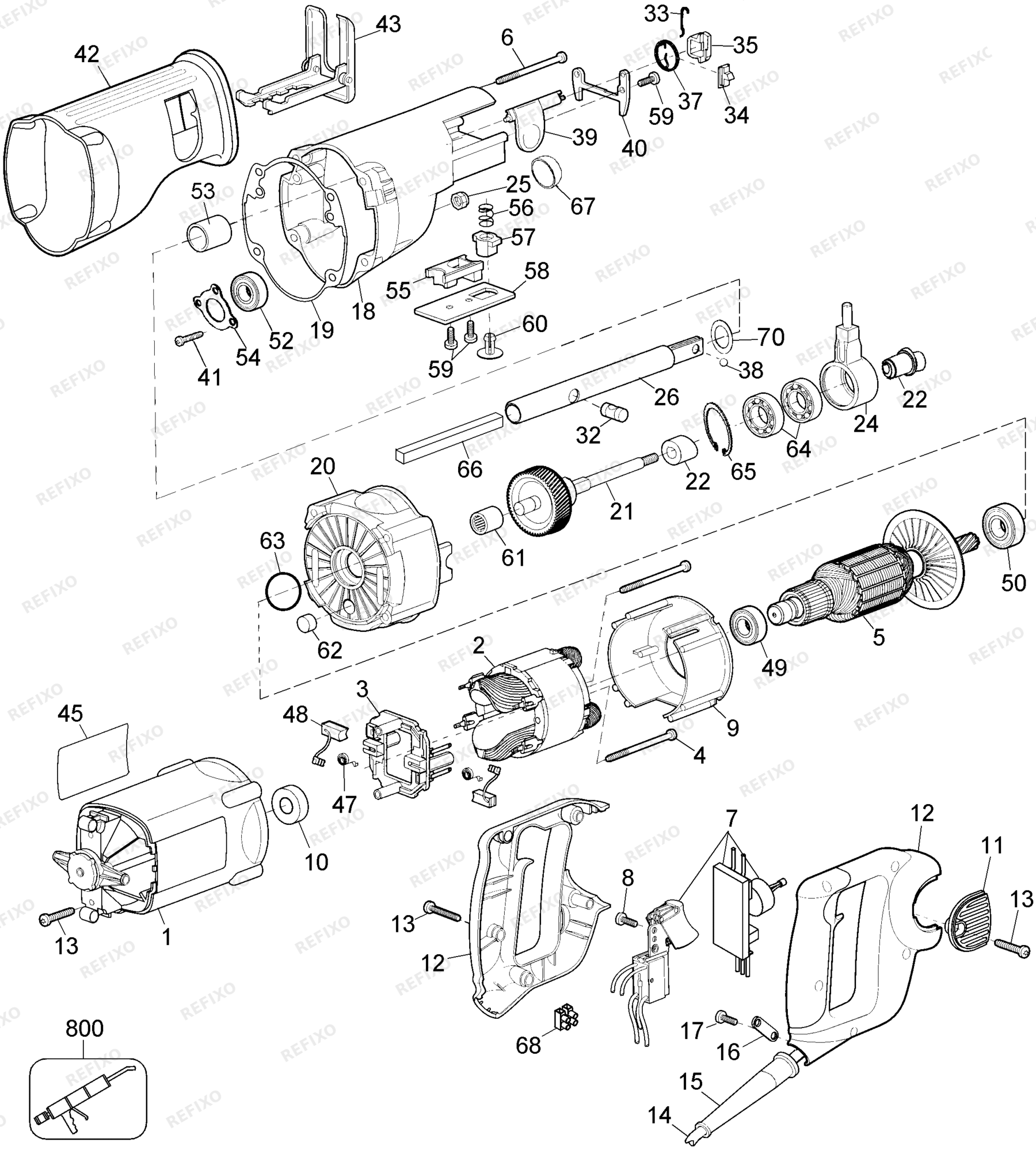 Деталировка DeWalt DW307MK-QS TYPE 1 RECIPROCATING SAW DW307MK-QS DW307MK — схема запчастей в разборе
