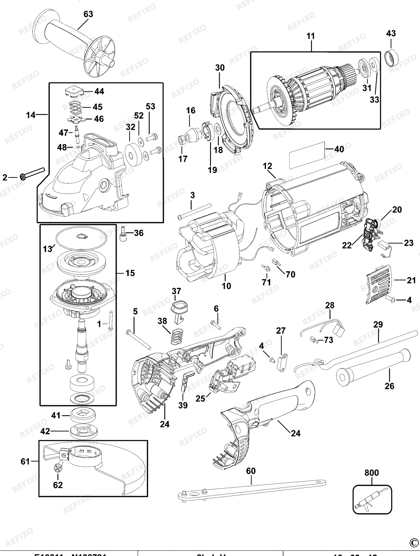 Деталировка DeWalt D28490-QS TYPE 4 угловая шлифмашина D28490-QS D28490 — схема запчастей в разборе