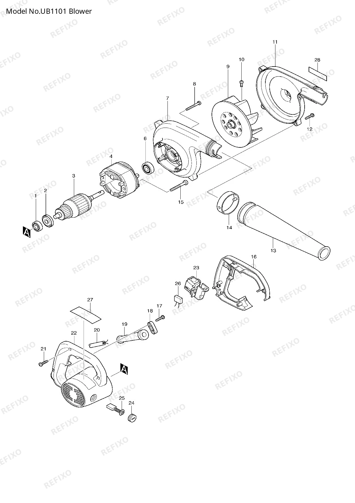 Деталировка MAKITA UB1101 — схема запчастей в разборе