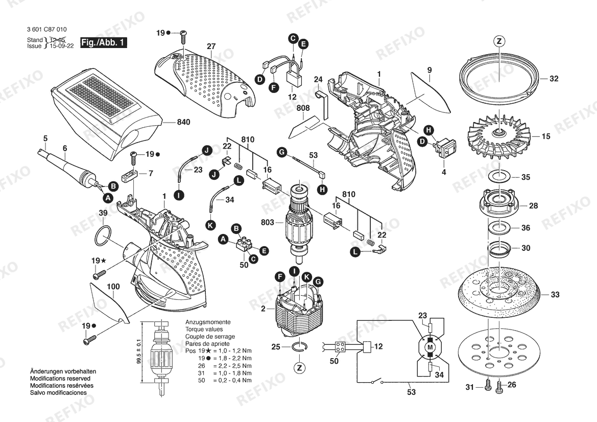 Деталировка Bosch Эксцентриковая шлифмашина ROS10 | 120 V | 061 - US (3 601 C87 010) — схема запчастей в разборе