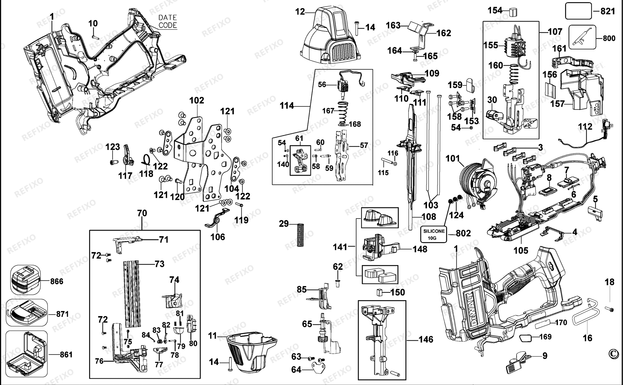 Деталировка DeWalt DCFS950-XJ TYPE 1 HEFTER DCFS950-XJ DCFS950 — схема запчастей в разборе