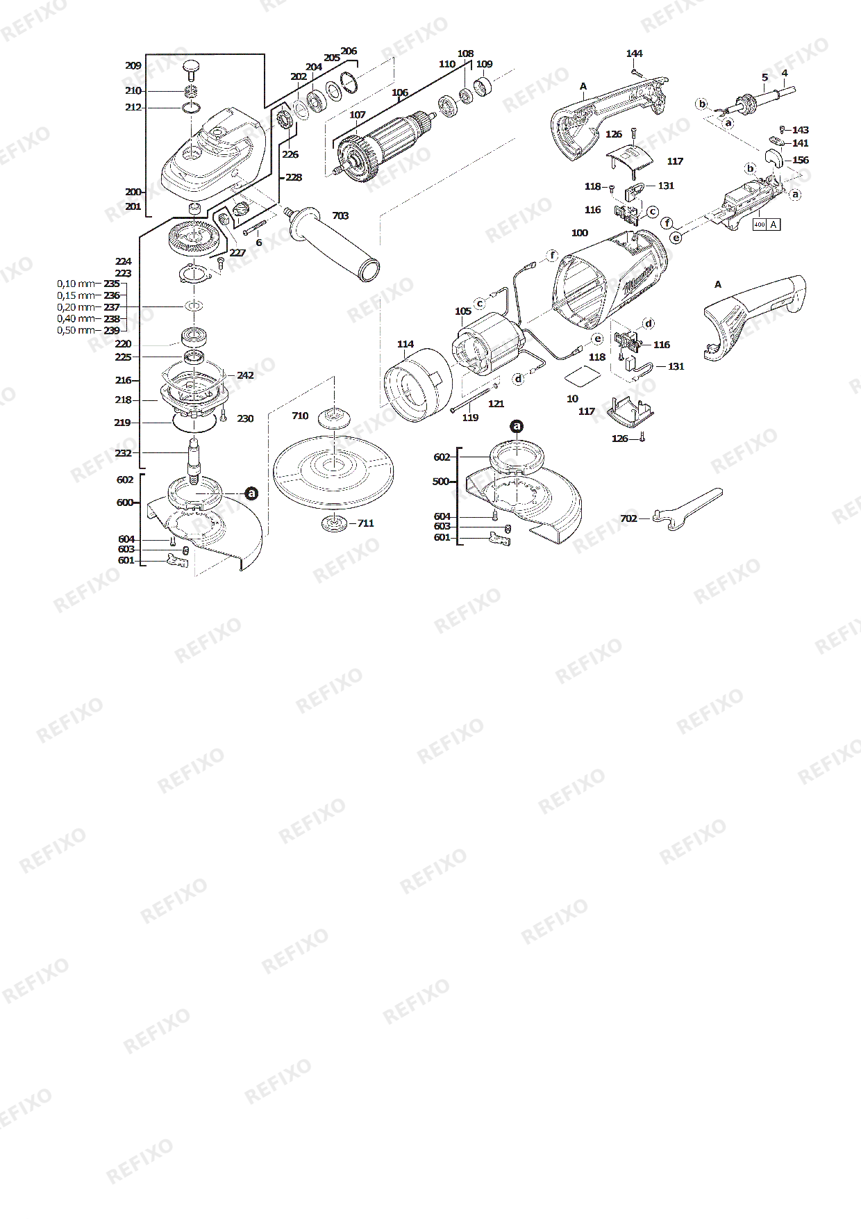 Деталировка MILWAUKEE AG24 230E 4933402325 4000402615 — схема запчастей в разборе
