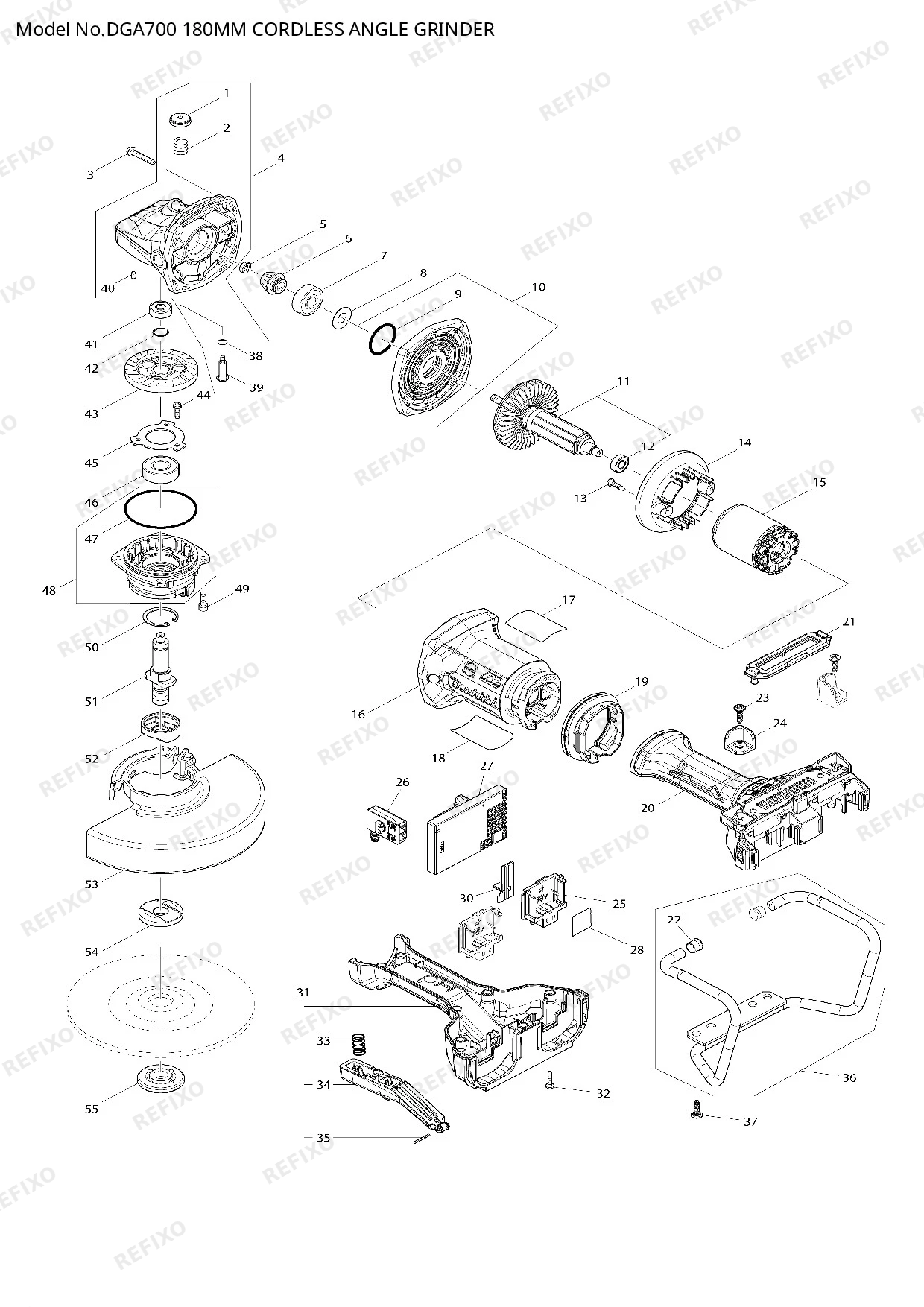 Деталировка MAKITA DGA700 — схема запчастей в разборе