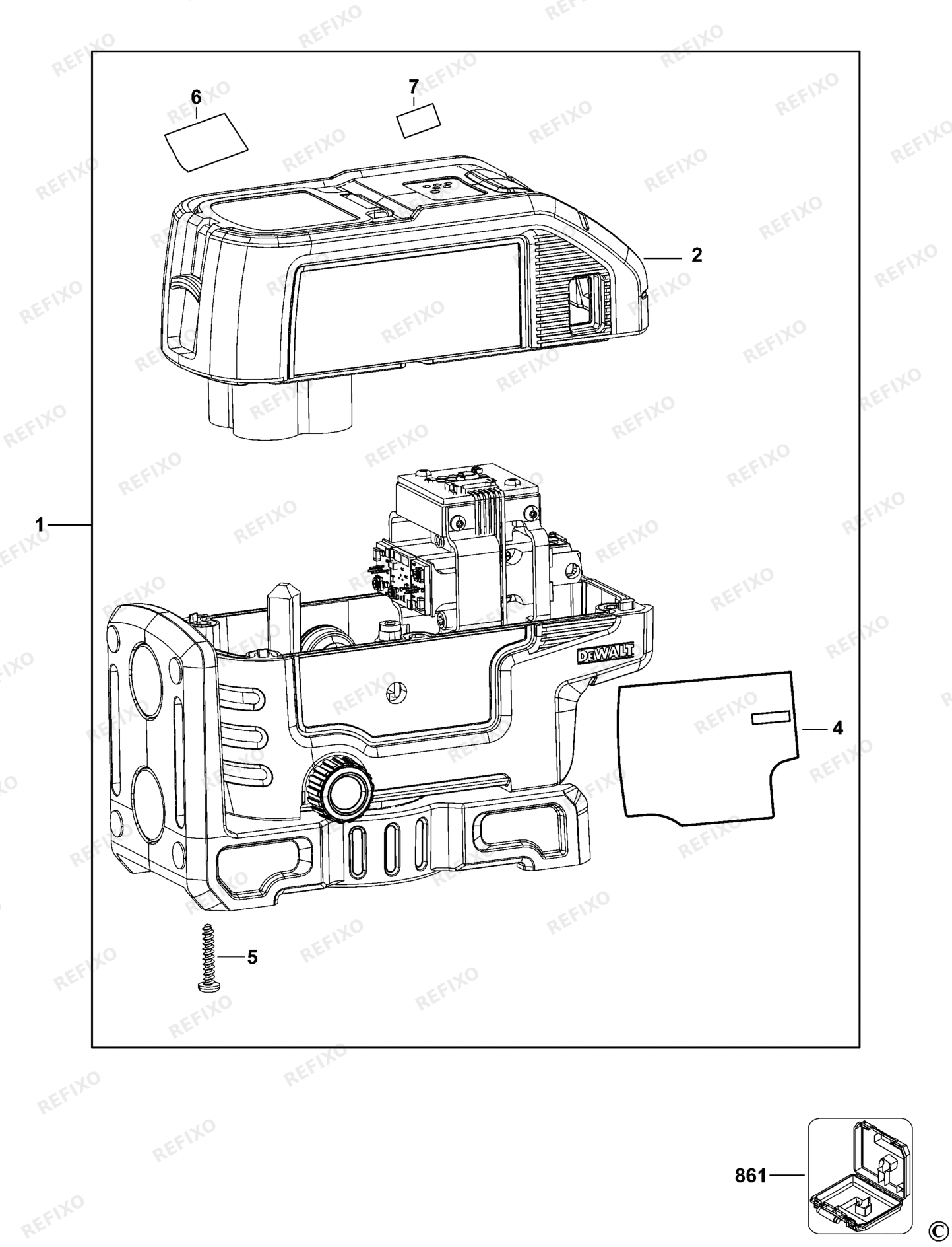 Деталировка DeWalt DW085-XJ TYPE 1 PUNKTLASER DW085-XJ DW085 — схема запчастей в разборе