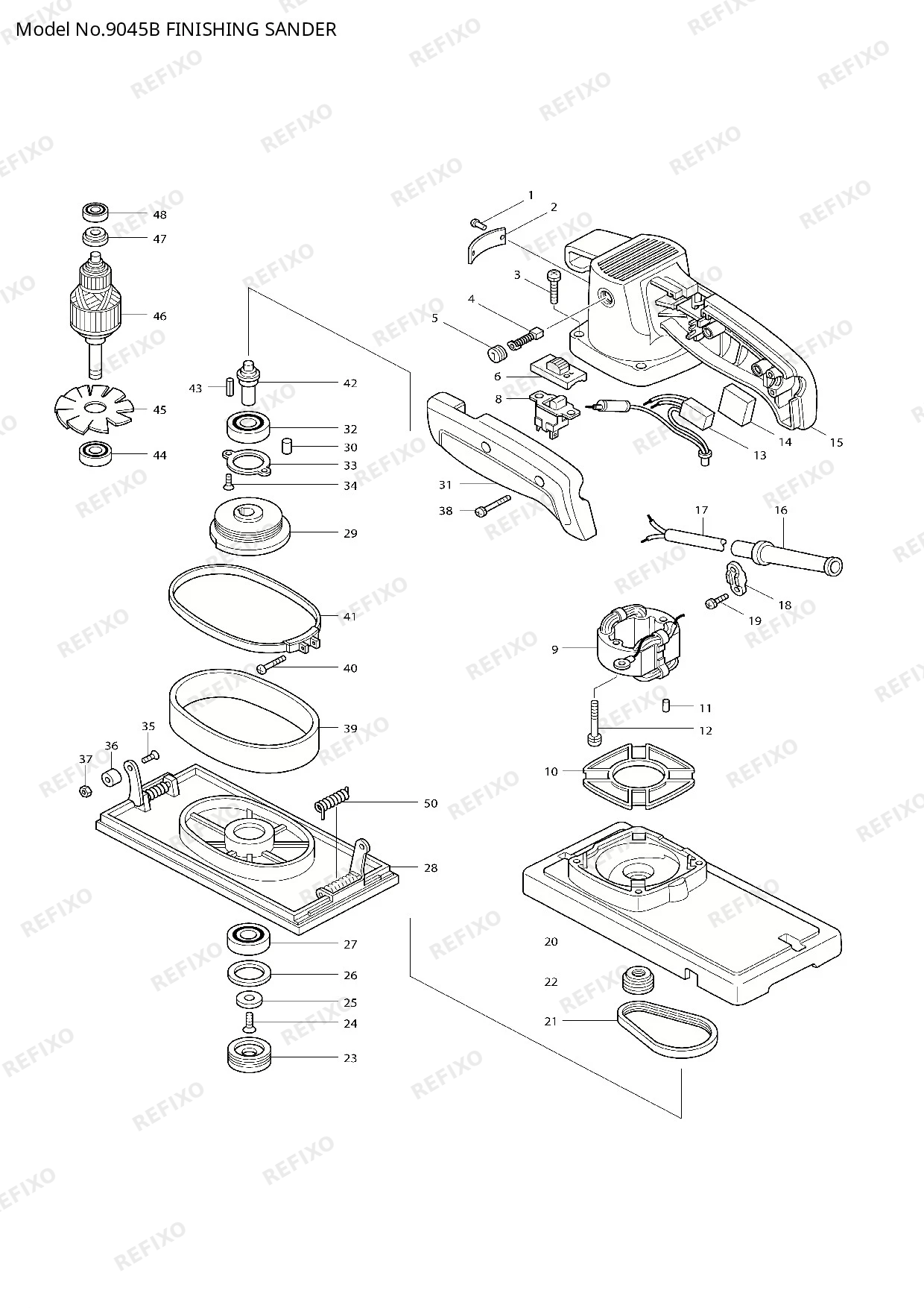 Деталировка MAKITA 9045B — схема запчастей в разборе
