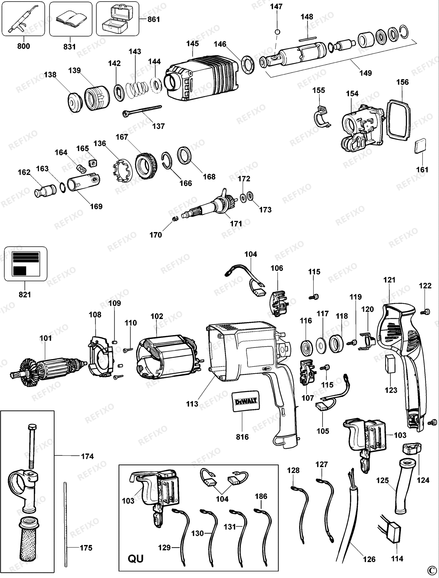 Деталировка DeWalt DW562-QS TYPE 1 DREHHAMMER DW562-QS DW562 — схема запчастей в разборе