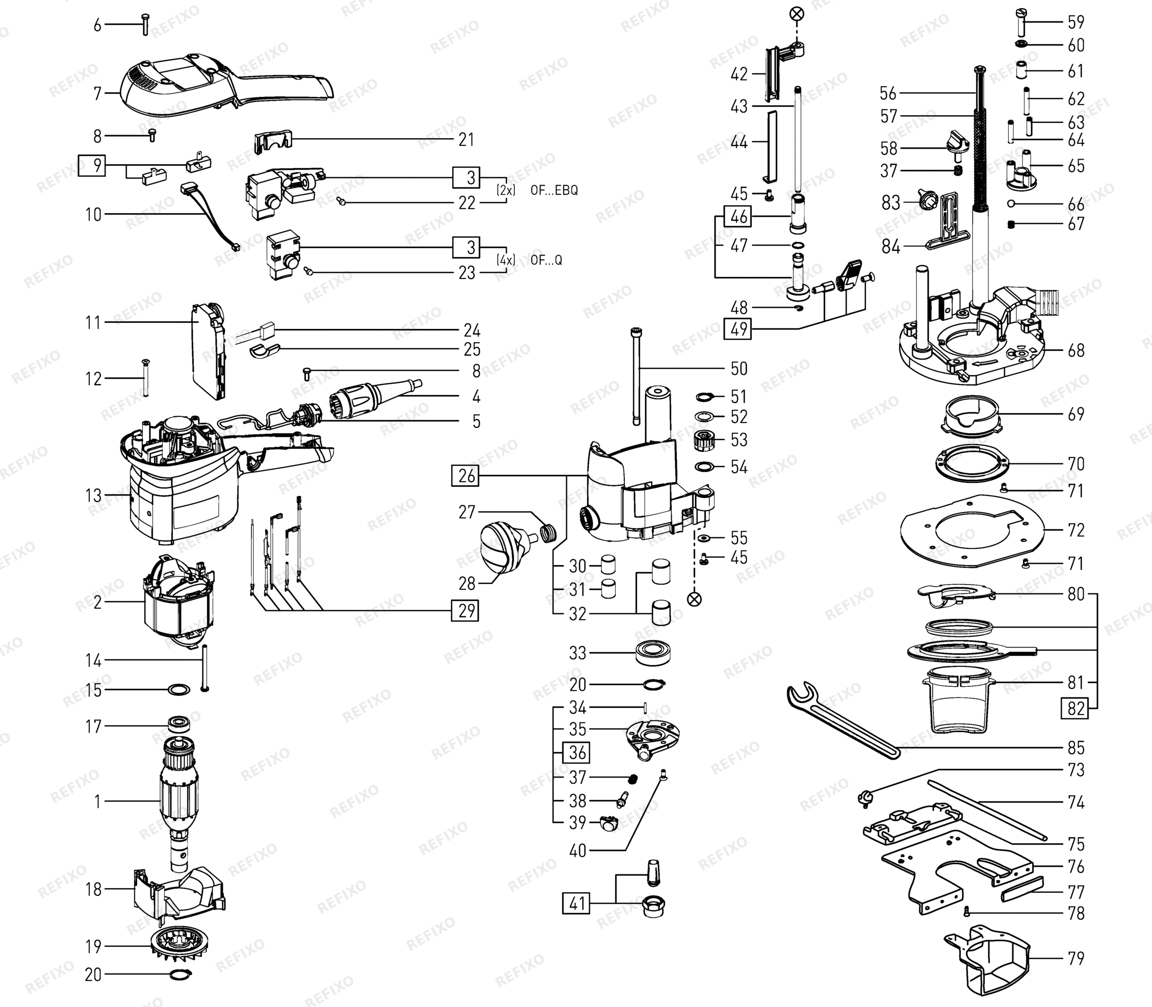 Деталировка Festool OF 1010 EBQ 230V - фрезер 490536 — схема запчастей в разборе