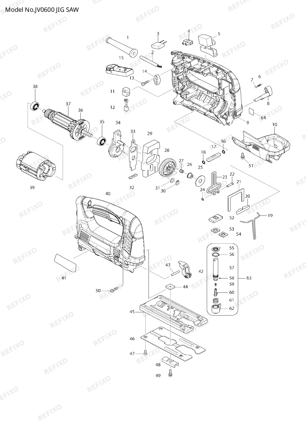 Деталировка MAKITA JV0600 — схема запчастей в разборе