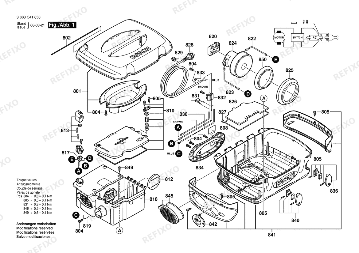 Деталировка Bosch Allzwecksauger PSM 1400 | 100 V | 006 - JP (3 603 C41 050) — схема запчастей в разборе