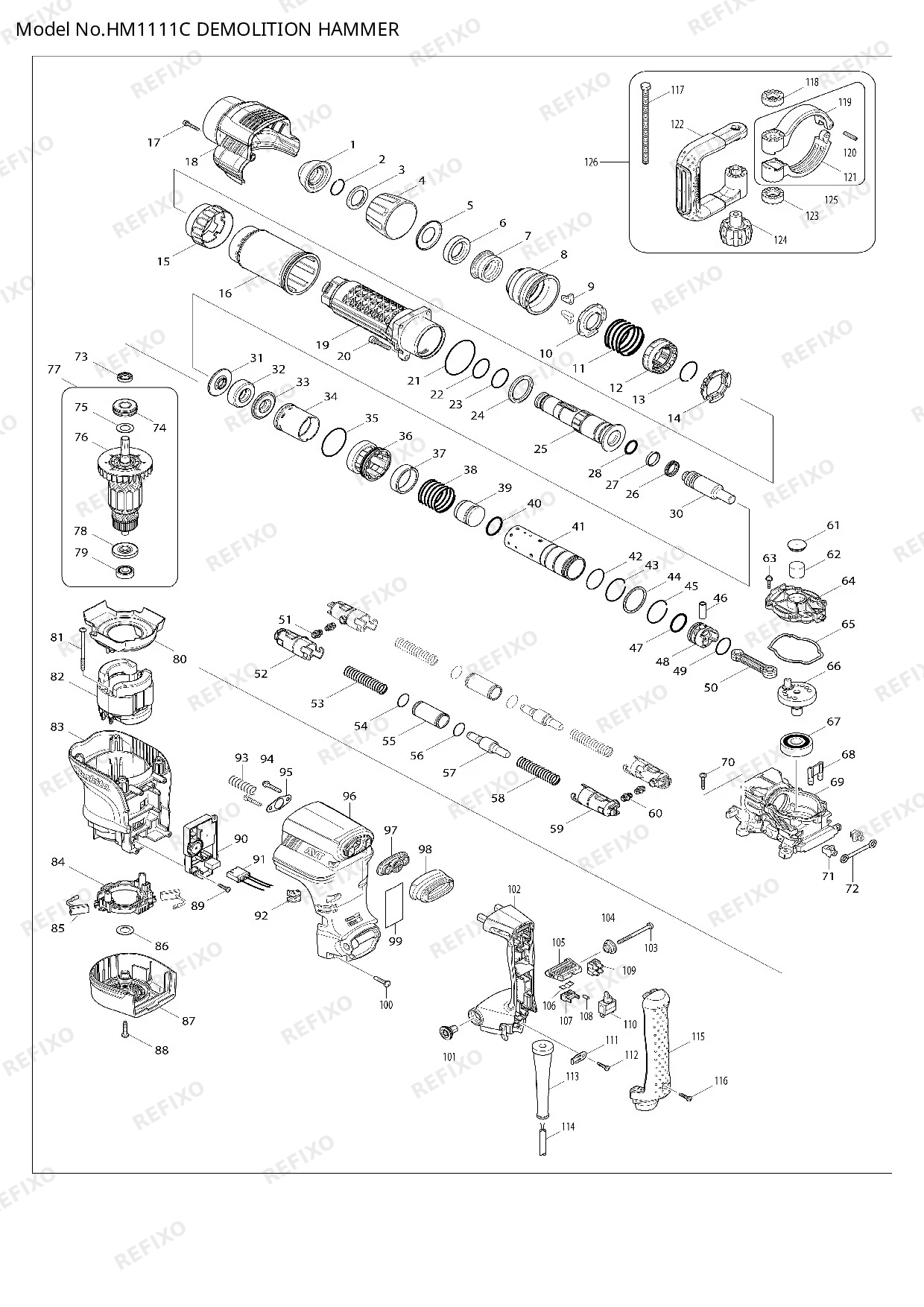 Деталировка MAKITA HM1111C — схема запчастей в разборе