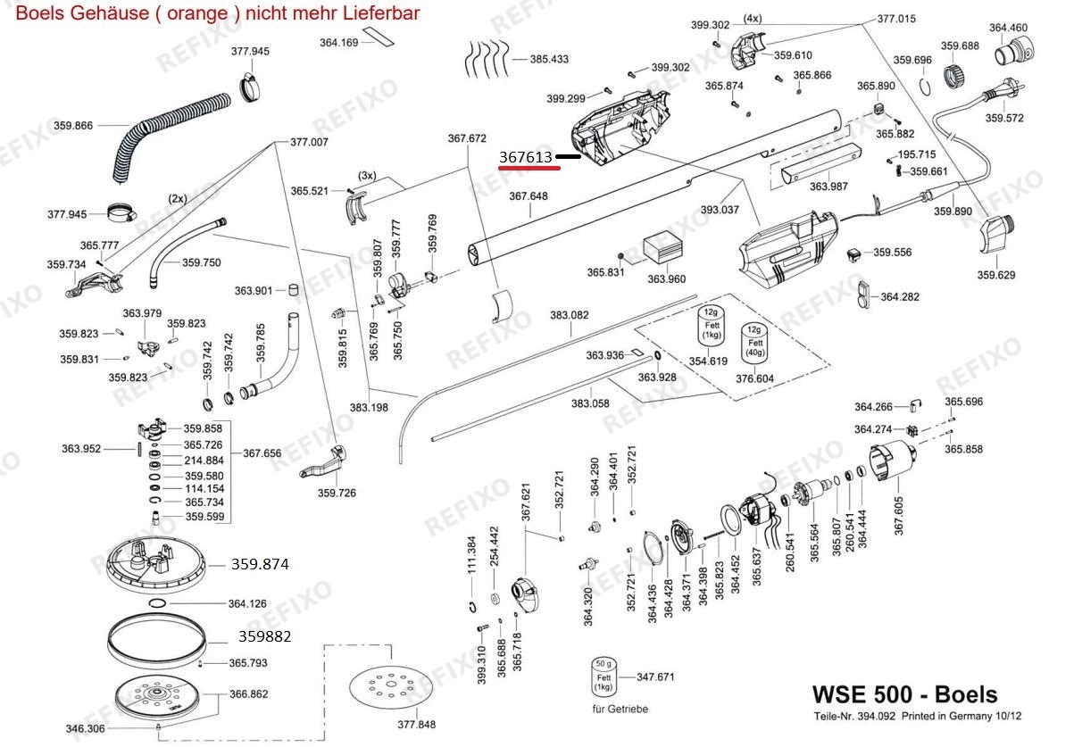 Деталировка Flex WSE 500 230CEE-BO — схема запчастей в разборе
